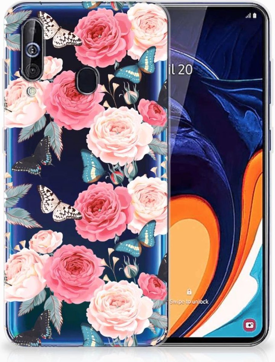 Back Cover voor Samsung Galaxy A60 TPU Case Butterfly Roses