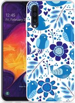 Galaxy A50 Hoesje Blue Bird and Flowers - Designed by Cazy