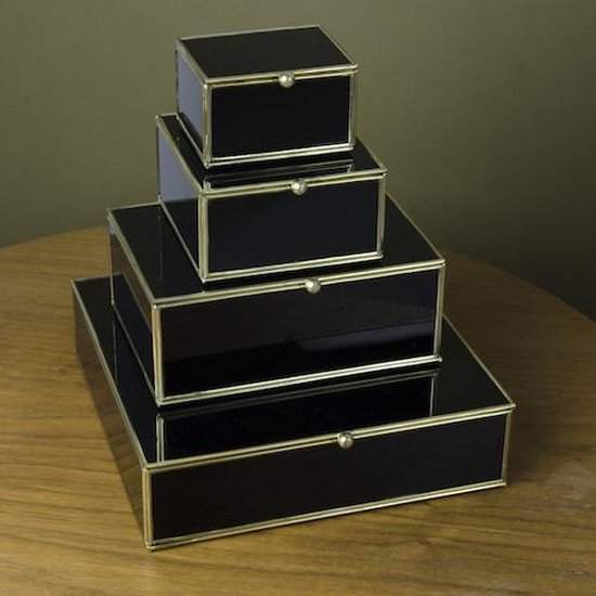 Home Delight Box - Glazen doosje - 10x10x5cm & 8x6x4,5cm - Zwart/goud |  bol.com