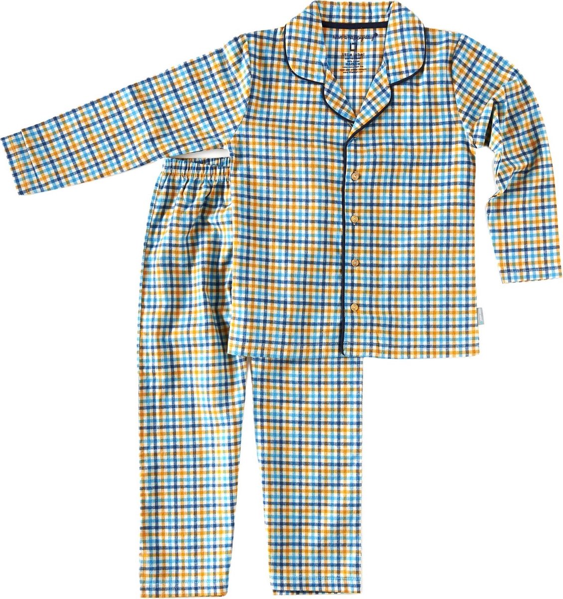 cabine Rationalisatie Millimeter Little Label Grandad Pyjamas, blue & warm yellow checked flanel, maat  134/140 | bol.com
