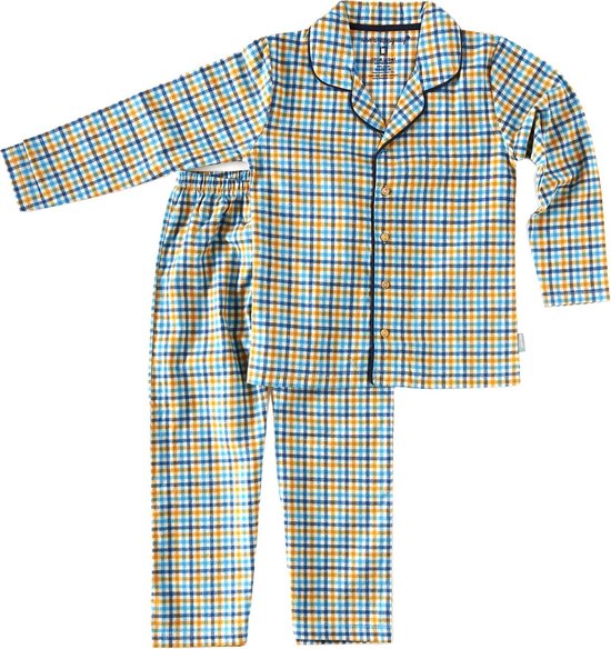 Little Label Grandad Pyjamas, blue & warm yellow checked flanel, maat  134/140 | bol.com