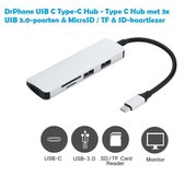 DrPhone USB C Type-C Hub - Type C Hub met 3x USB 3.0-poorten & MicroSD / Micro & SD-kaartlezer (zilver, zwart)