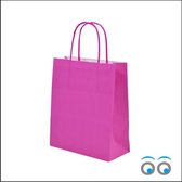 Papieren Draagtassen - Pink - Magenta | (24x12x31cm) | papieren tassen kraft | met gedraaide handvatten - 50 Stuks