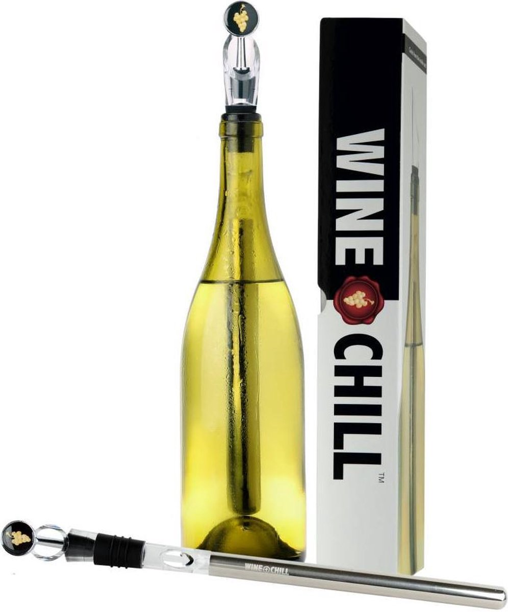WINECHILL Original design wijnkoeler met anti drup schenktuit, aerator en wijnstopper