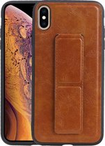 Grip Stand Hardcase Backcover - Telefoonhoesje - Achterkant Hoesje - Geschikt voor iPhone XS Max - Bruin