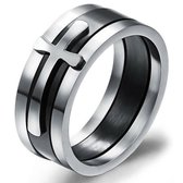 Herenring edelstaal Cross Black silver-17mm