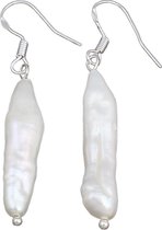 Zoetwater parel oorbellen Big Pearl Stick - oorhangers - echte parels - sterling zilver (925) - wit - zilver