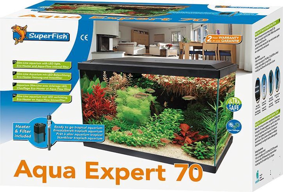 SuperFish Aqua Expert Aquarium - 56x32x39.5 cm - 70L - Zwart | bol.com
