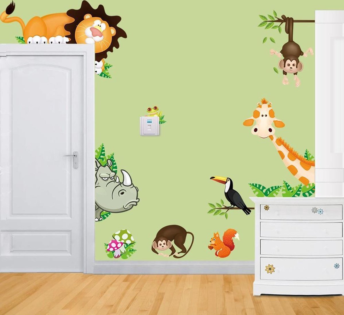 Muursticker Dierentuin - Giraffe en Leeuw - 90x60 cm