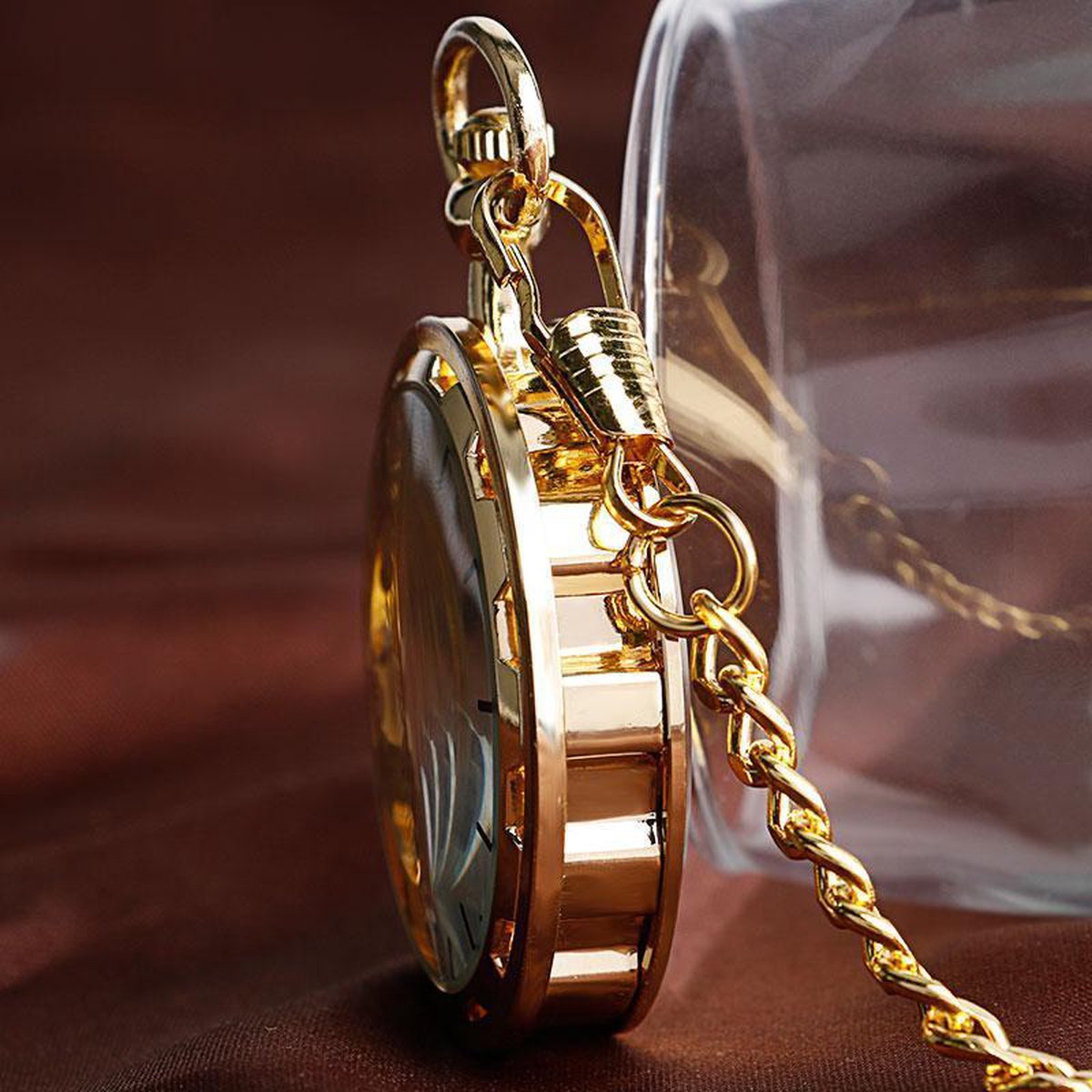 Luxe westerse romeinse cijfers skelet zakhorloge met ketting | Western