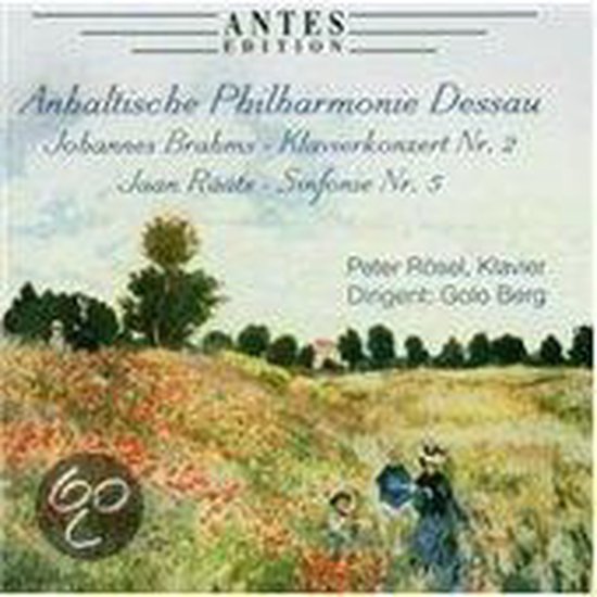 Albumhoes met een schilderij van een veld vol klaprozen en een paar mensen met een parasol. Tekst: Anhaltische Philharmonie Dessau, Brahms Klavierkonzert Nr. 2, Jean Raats Sinfonie Nr. 5.