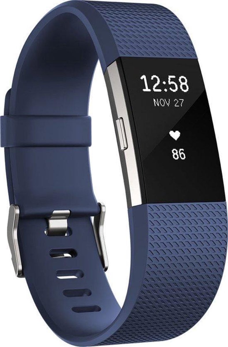 KELERINO. Siliconen polsbandje geschikt voor Fitbit Charge 2 Donker Blauw - Small