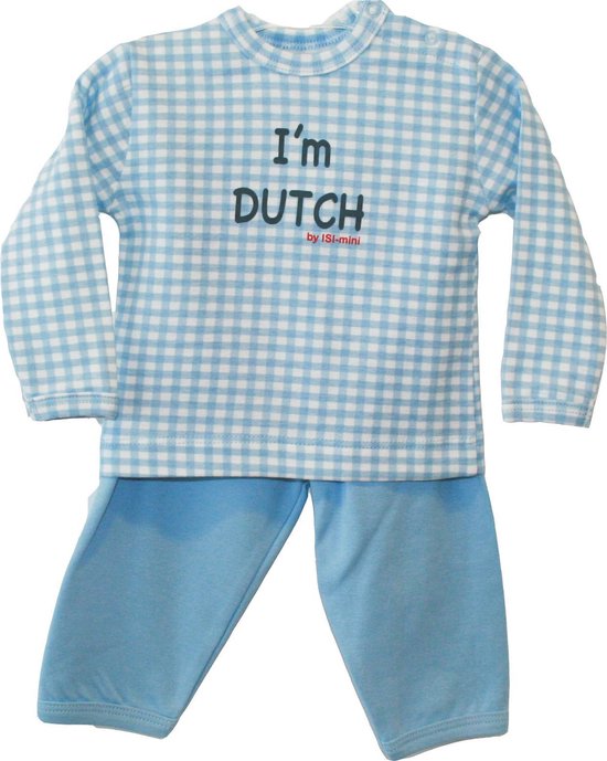 ISI Mini - Set 50/56 Broekje(Blauw) + Shirt(Blauw ruitje) Tekst: I'm Dutch