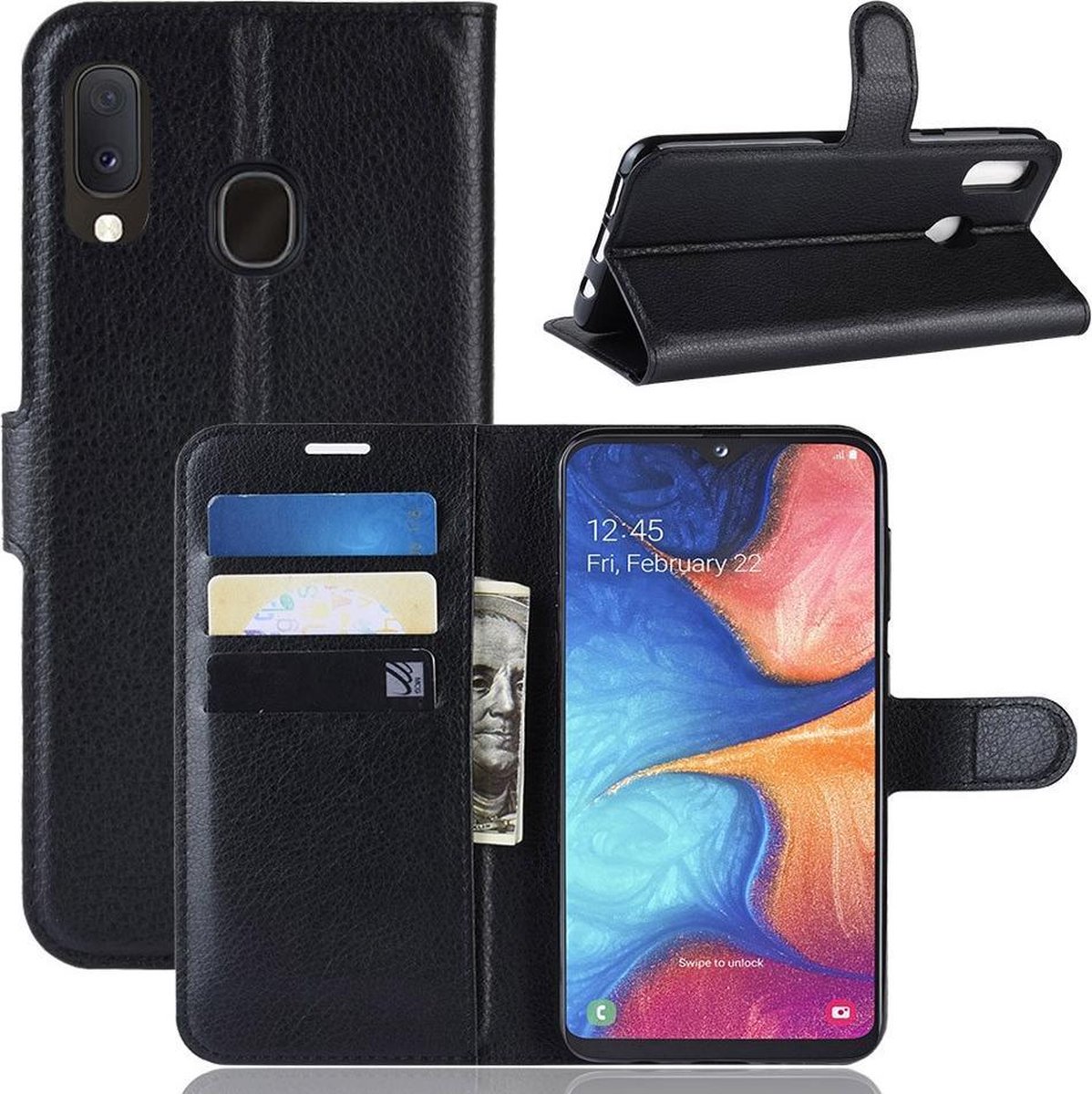 Book Case - Geschikt voor Samsung Galaxy A20e Hoesje - Zwart
