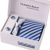 Elegante Stropdas Set in Geschenkdoos - inclusief Manchetknopen, Pochet en Dasspeld - K41 - Blauw