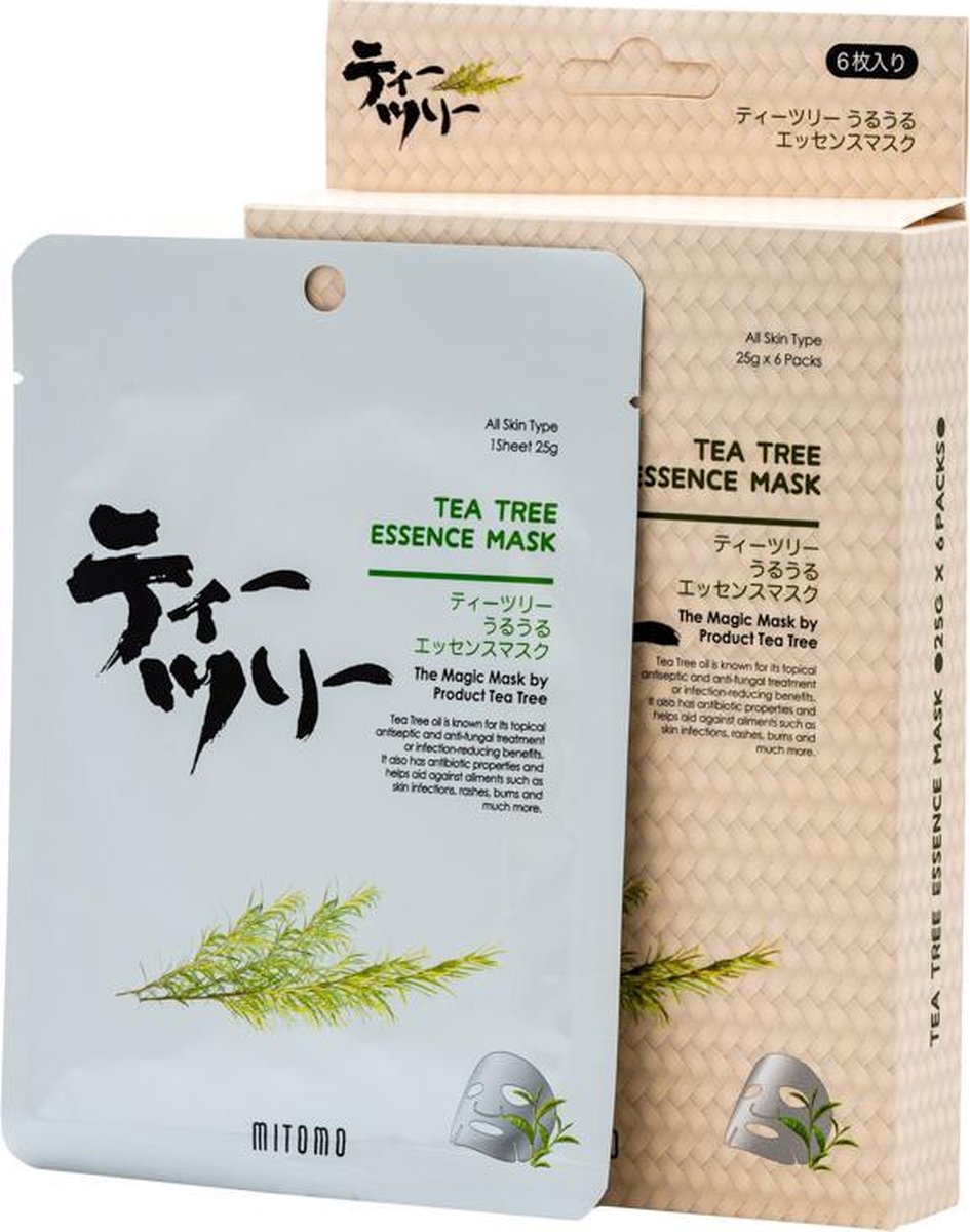Mitomo Tea Tree Olie Gezichtsmasker - Gezichtsmaskers Verzorging - Face Mask Beauty - Face Mask Japans - Gezichtsverzorging Dames - Japanese Rituals Skincare Sheet Mask  - 4 Stuks - Mitomo