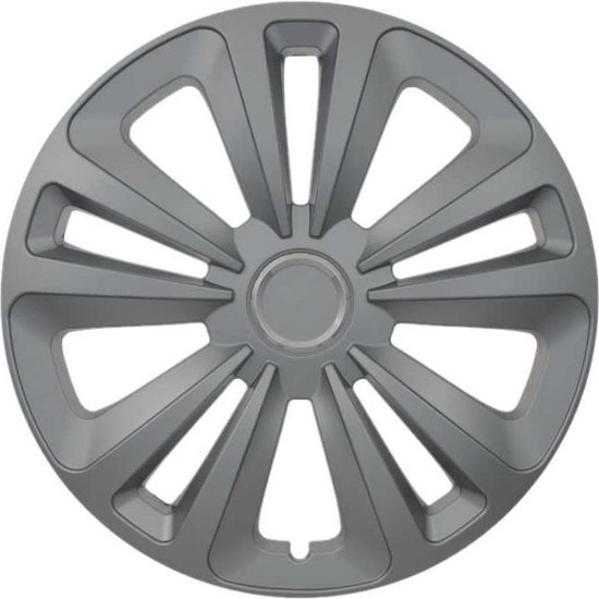 Grijze wieldop van 16 inch met 10 spaken en een cirkelvormig middengedeelte.