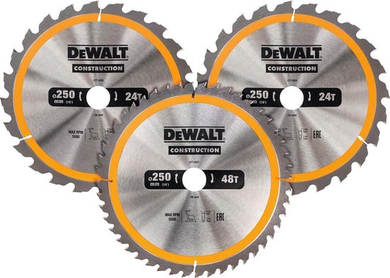 Dewalt Cirkelzaagbladenset 250mm 3-delig 24T (2x), 48T