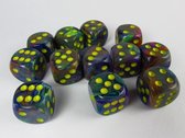 Chessex dobbelstenen set, 12 6-zijdig 16 mm, Festive Rio w/yellow