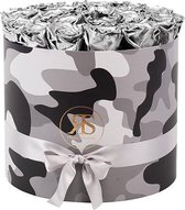 Flowerbox Longlife Coco metallic zilver - Ruim assortiment aan Luxe & Handgemaakte cadeaus - Verras op een speciale manier - 2 jaar houdbare rozen!