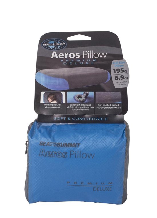 Sea to Summit Aeros Pillow Premium Deluxe Kampeerkussen - Opblaasbaar Hoofdkussen - Blauw