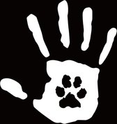 Witte handafdruk met afdruk van dier er in - handafdruk sticker - Love animal - Houd van uw huisdier stikker - 15,7 x 14,8 cm - aut124