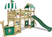 WICKEY speeltoestel klimtoestel StormFlyer met schommel & groene glijbaan, outdoor kinderklimtoren met zandbak, ladder & speelaccessoires voor de tuin