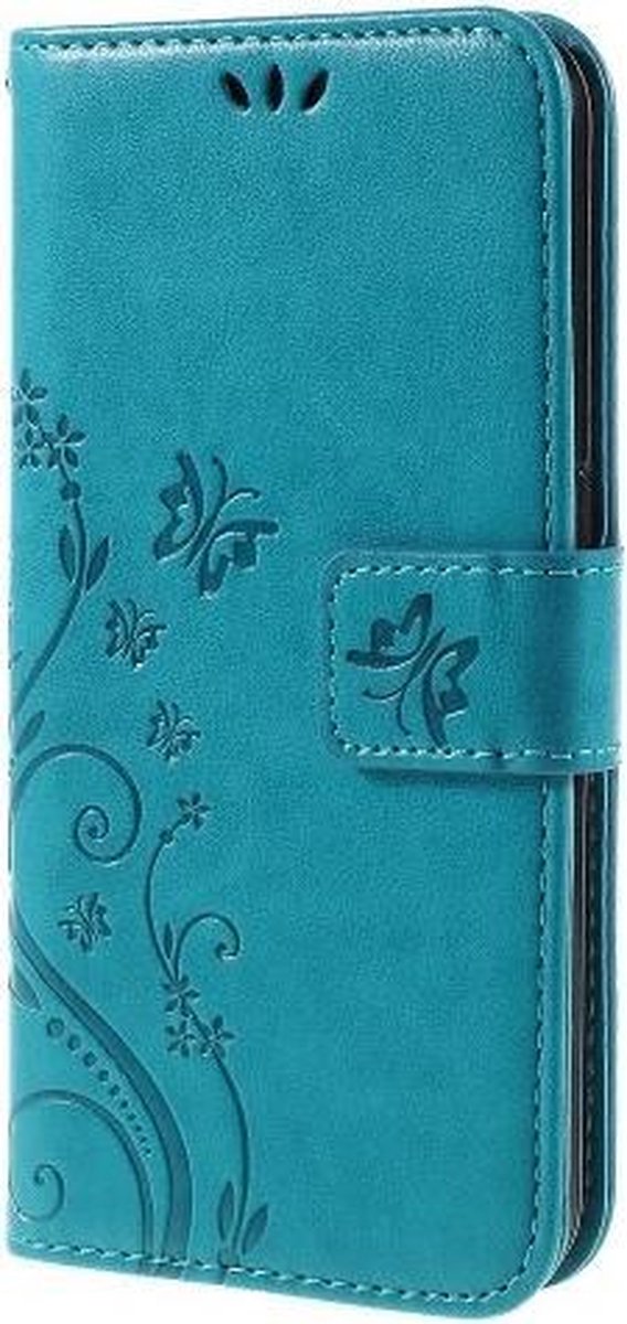 Bloemen & Vlinders Book Case - Geschikt voor Samsung Galaxy S6 Hoesje - Blauw