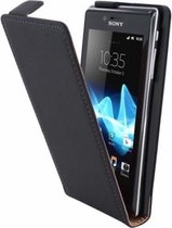 Sony Xperia J Lederlook Flip Case hoesje Zwart