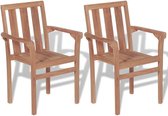 Tuinstoel Massief Teak Hout 2 STUKS Stapelbaar / Tuin stoelen / Buiten stoelen / Balkon stoelen / Relax stoelen