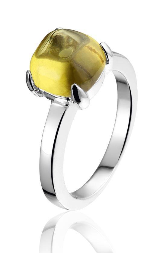 Montebello Ring Yellow Accent – 925 Zilver Gerhodineerd – Maat 58-18.5mm