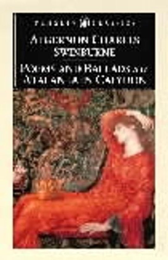 Boekomslag van Poems and Ballads & Atalanta in Calydon met een klassiek schilderij van een vrouw in een rode jurk.