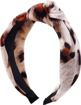 Velvet haarband/diadeem met panter/luipaard print, beige