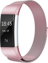 Milanees bandje geschikt voor Fitbit Charge 2 - Met magneetsluiting - Gemaakt van RVS - KELERINO. - Roze - Small