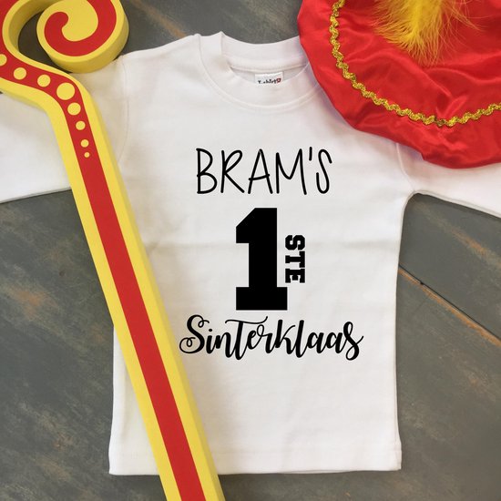 Chemise Mon premier 1er Sinterklaas avec nom d'enfant  | Manches longues | blanc avec des lettres noires | taille 56 T-shirt bébé taille 56
