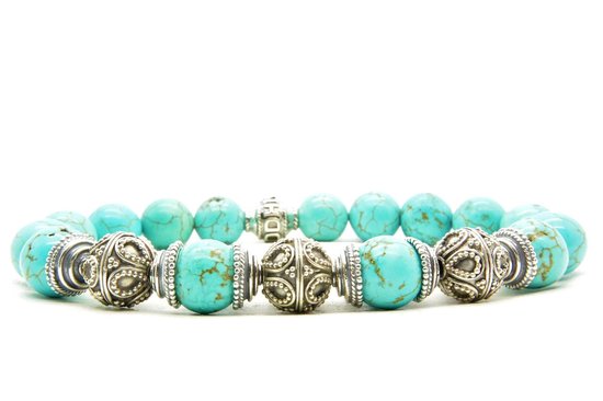 Beaddhism - Armband - Turquoise - Triple Kashmir - Sterling Zilver- 10 mm - 23 cm