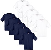 10 Fruit of the Loom Original T-shirt 100% katoen wit en marineblauw S