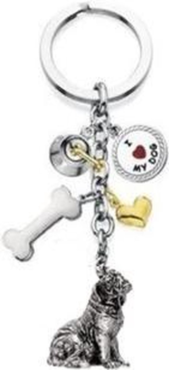 Little Gifts sleutelhanger Bulldog zilverkleurig