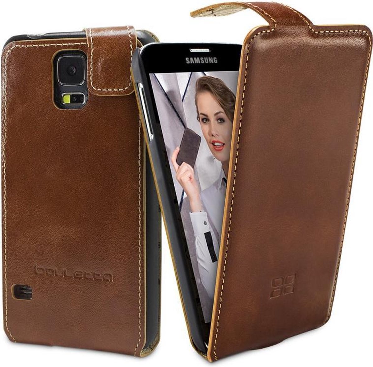 Echt Leer cover Samsung Galaxy S6 hoesje Lederen Flip Hoesje Bruin FlipCase...