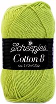 SCHEEPJES COTTON 8 - 642 HEEL LICHT GROEN. PAK MET 7 BOLLEN a 50 GRAM. KL.NUM. 07