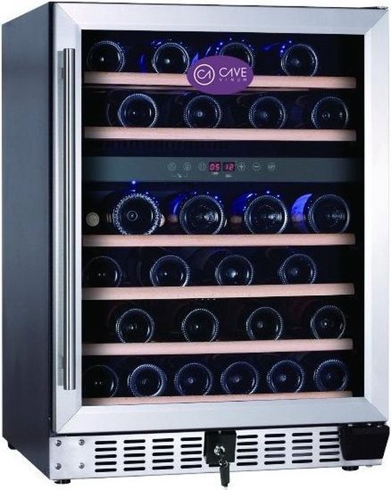 Koelkast: !!! KOOPJE !!! СaveVinum CV-46-2T° showroommodel wijnkoeler Vrijstaand of onder werkblad Zwart 46 flessen NU € 449 ipv €749 !, van het merk Cavevinum