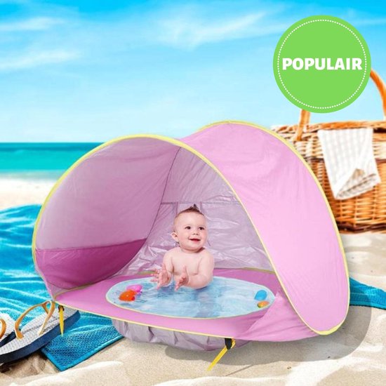 Trendio®️ Roze UV Bestendige Strand Met Zwembad - Strandtentje Baby - Opvouwbare... | bol.com