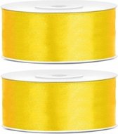 2x Hobby/decoratie gele satijnen sierlinten 2,5 cm/25 mm x 25 meter - Cadeaulinten satijnlinten/ribbons - Gele linten - Hobbymateriaal benodigdheden - Verpakkingsmaterialen
