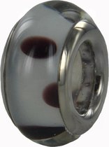 Quiges - Verzilverde Aanschuif Glas Bedel Koe Thema voor Quiges Wikkelarmbanden - EHC175