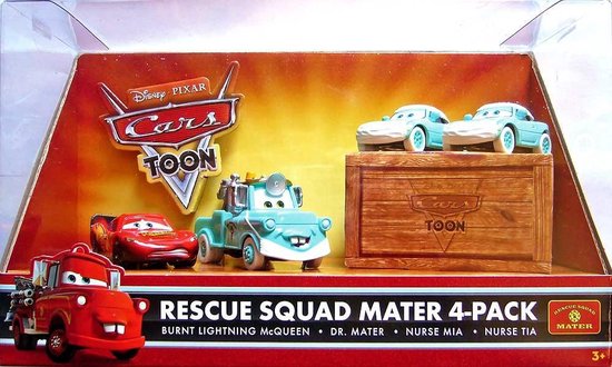 Disney Cars Rescue Squad Mater 4 Pack Mcqueen Dr Mater Nurse Mia Nurse Tia Bol Com