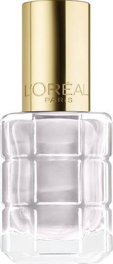 L'Oréal Paris nagellakfles met gouden dop en transparante lak.