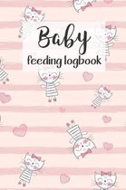 Baby voedingslogboek met roze strepen en schattige kattenillustraties.