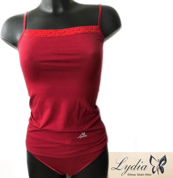 Lydia dames Spaghetti hemdje met kant donker rood maat M