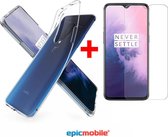 Epicmobile - OnePlus 7 Transparant silicone hoesje + Tempered Glass screenprotector 9H – Voordeelbundel