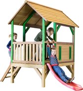 AXI Akela Speelhuis op palen in Bruin/Groen met Rode Glijbaan - Speelhuisje voor de tuin / buiten - FSC hout - Speeltoestel voor kinderen
